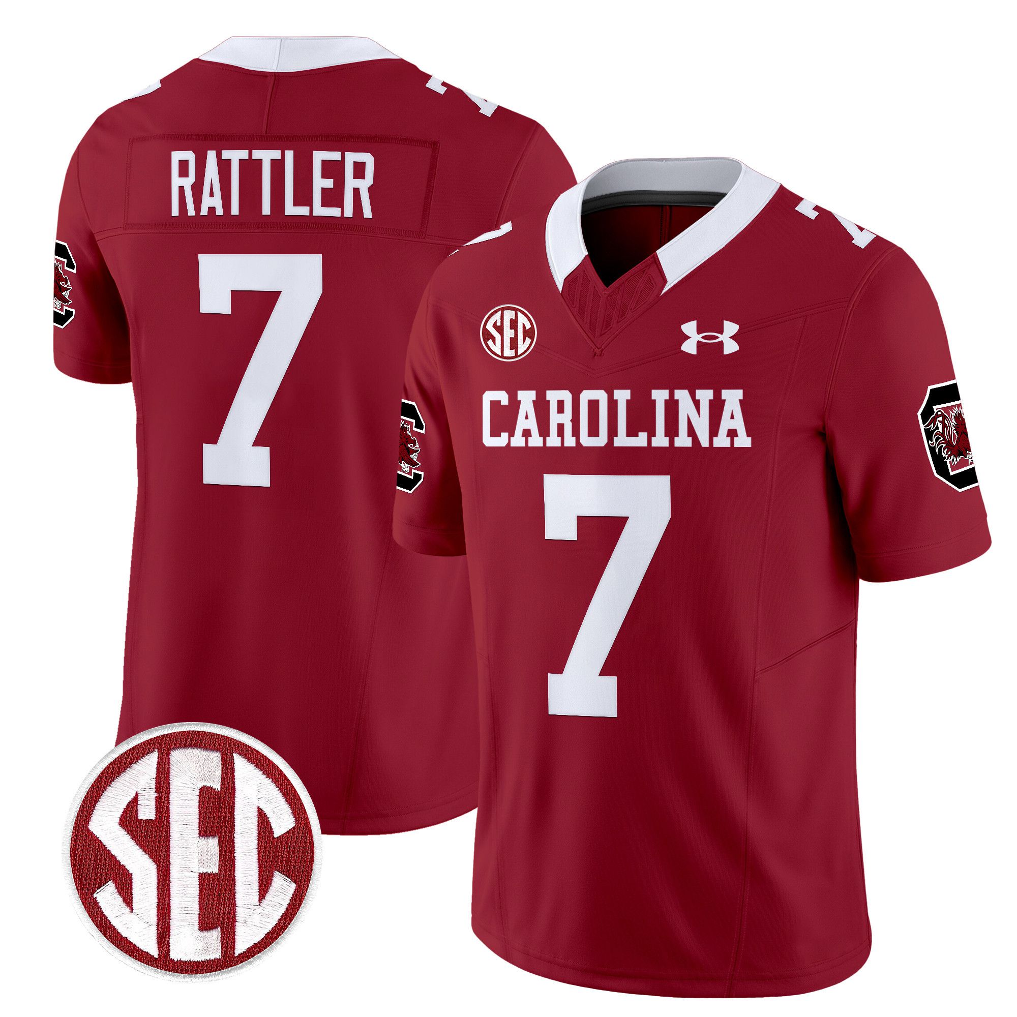 Men South Carolina Gamecocks #7 Rattler Red 1980 Throwback Vapor Limited 2024 NCAA Jersey